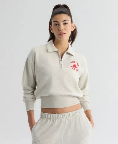 Fanatics Women's Boston Red Sox Iconic Cropped Quarter-zip Sweatshirt In Oatmeal