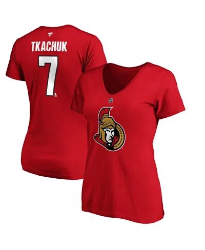 Fanatics Women's Brady Tkachuk Red Ottawa Senators Authentic Stack Name Number V-neck T-shirt