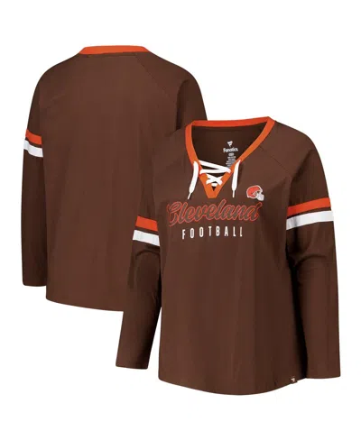 Fanatics Women's Brown Cleveland Browns Plus Size Won Done Lace-up V-neck Long Sleeve T-shirt