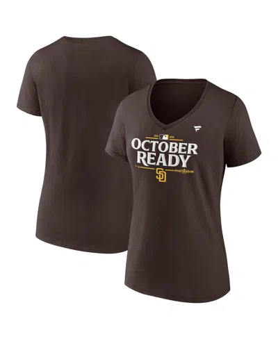 Fanatics Women's Brown San Diego Padres 2024 Mlb Postseason Locker Room V-neck T-shirt