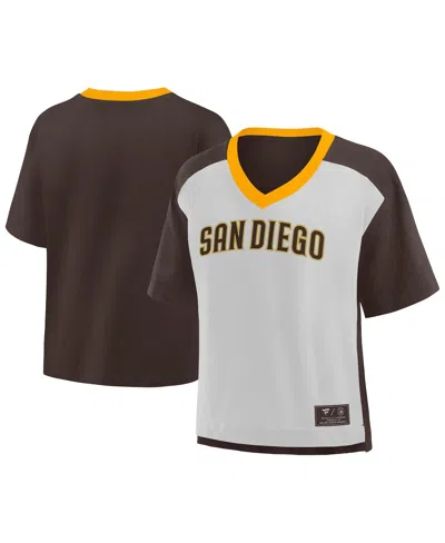 Fanatics Women's Brown/graphite San Diego Padres Oversized Race To Win V-neck T-shirt In Multi