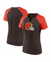Fanatics Women's Brown/orange Cleveland Browns Glittered Primary Raglan T-shirt In Black