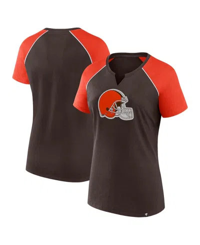 Fanatics Women's Brown/orange Cleveland Browns Glittered Primary Raglan T-shirt In Black