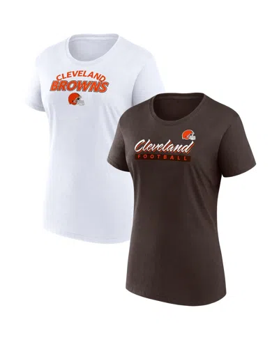 Fanatics Women's Brown/white Cleveland Browns Risk Two-pack T-shirt Set In Brown,white