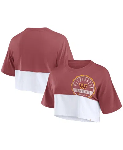 Fanatics Women's Burgundy/white Washington Commanders Boxy Color Split Cropped T-shirt In Burgundy,white
