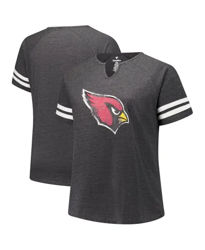 Fanatics Women's Charcoal Arizona Cardinals Plus Size Logo Striped Raglan Notch Neck T-shirt In Multi