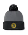Fanatics Women's Charcoal Boston Bruins Cuffed Knit Hat With Pom In Charcoal