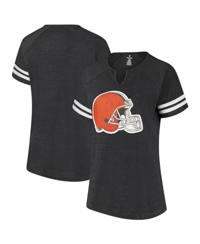 Fanatics Women's Charcoal Cleveland Browns Plus Size Logo Striped Raglan Notch Neck T-shirt In Black
