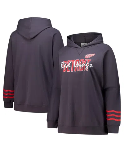 Fanatics Women's Charcoal Detroit Red Wings Plus Size Lightweight Fleece Raglan Pullover Hoodie