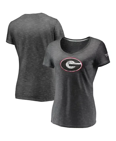 Fanatics Women's Charcoal Georgia Bulldogs Primary Logo Space-dye V-neck T-shirt In Gray