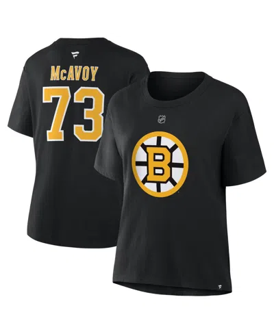 Fanatics Women's Charlie Mcavoy Black Boston Bruins Authentic Stack Name Number T-shirt