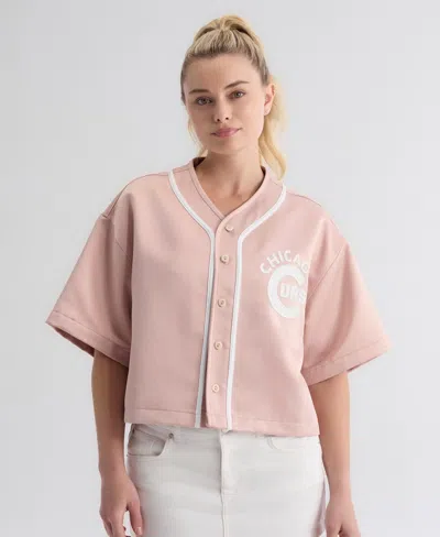 Fanatics Women's Chicago Cubs Iconic Cropped-satin Baseball Top In Pink