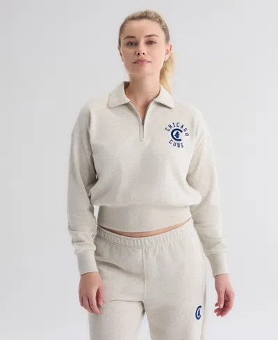 Fanatics Women's Chicago Cubs Quarter-zip Cropped Sweatshirt In Oatmeal