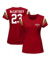 Fanatics Women's Christian Mccaffrey Scarlet San Francisco 49ers Plus Size Sleeve Stripe Name Number T-shirt In Scarlet