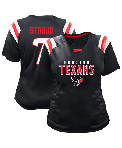 Fanatics Women's C.j. Stroud Navy Houston Texans Plus Size Name Number Raglan Lace V-neck T-shirt In Black