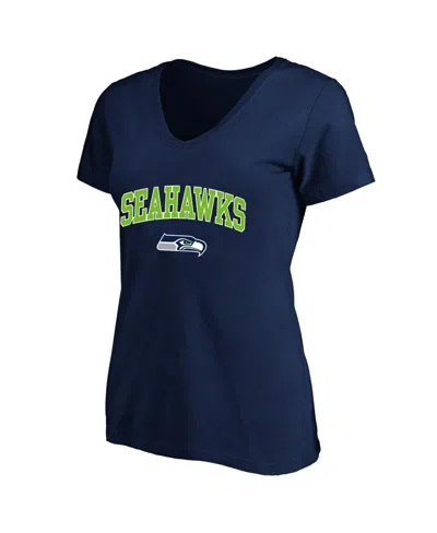 Fanatics Women's College Navy Seattle Seahawks Plus Size Arch Over Logo V-neck T-shirt In Blue