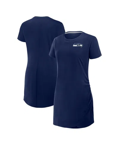 Fanatics Women's College Navy Seattle Seahawks Ruched Drape T-shirt Dress In Blue