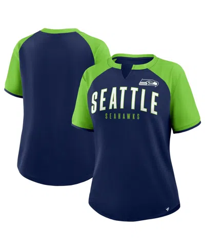 Fanatics Women's College Navy/neon Green Seattle Seahawks Height Advantage T-shirt In Blue