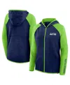 Fanatics Women's College Navy/neon Green Seattle Seahawks Redzone End Around Pass Raglan Full-zip Hoodie In Green