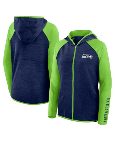 Fanatics Women's College Navy/neon Green Seattle Seahawks Redzone End Around Pass Raglan Full-zip Hoodie