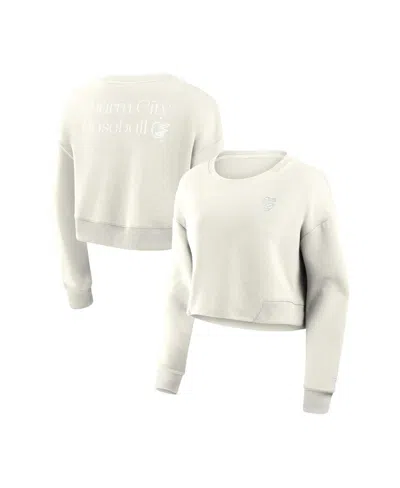 Fanatics Women's Cream Baltimore Orioles Relax Studio Cropped Pullover Sweatshirt