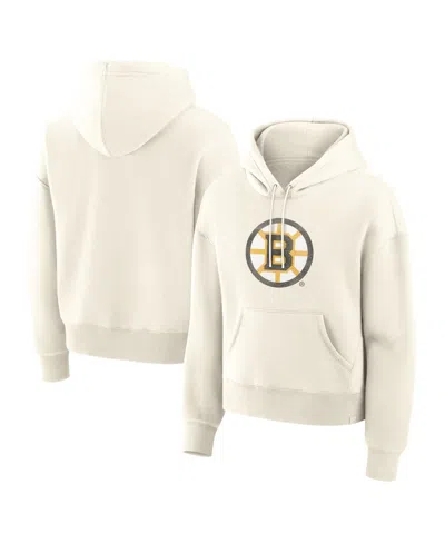 Fanatics Women's Cream Boston Bruins Elevated Distressed Logo Hoodie In Neutral