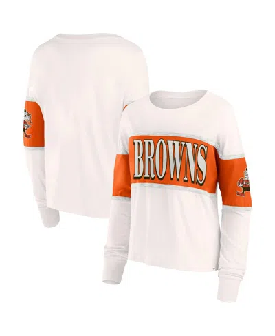 Fanatics Women's Cream Cleveland Browns Antique Block Long Sleeve T-shirt In Cream,brown