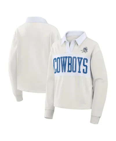 Fanatics Women's Cream Dallas Cowboys Heritage Play Action Rugbylong Sleeves Polo Shirt
