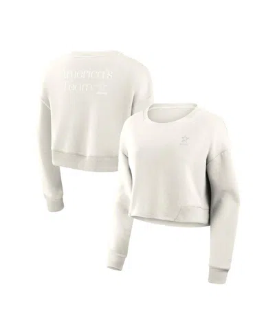 Fanatics Women's Cream Dallas Cowboys Studio Tri-blend Cropped Pullover Sweatshirt In White