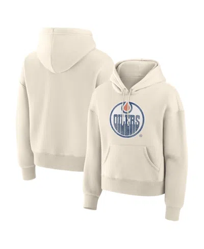 Fanatics Women's Cream Edmonton Oilers Distressed Logo Hoodie In Neutral