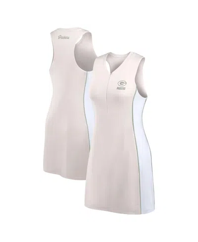 Fanatics Women's Cream Green Bay Packers Studio Boost Athletic Half-zip Dress In Cream,green