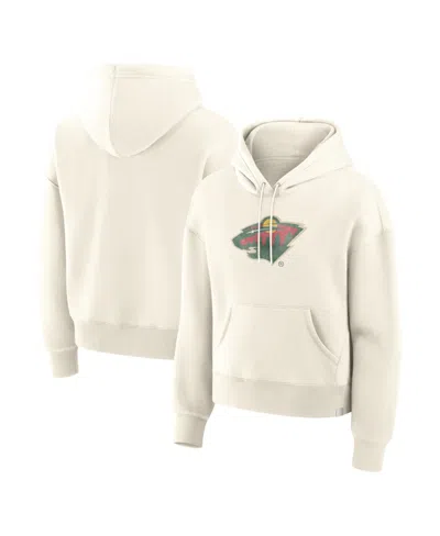 Fanatics Women's Cream Minnesota Wild Distressed Logo Hoodie In Neutral