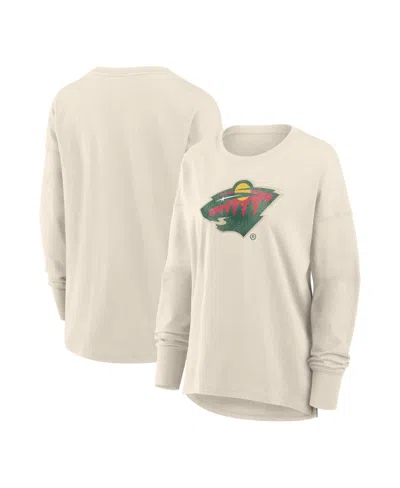 Fanatics Women's Cream Minnesota Wild Distressed Logo Long Sleeve T-shirt In Neutral