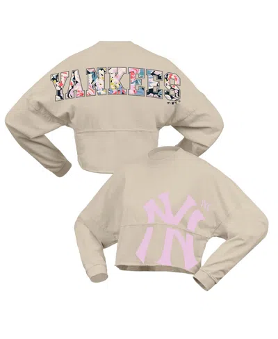 Fanatics Women's Cream New York Yankees Floral Preppy Cropped Long Sleeve T-shirt