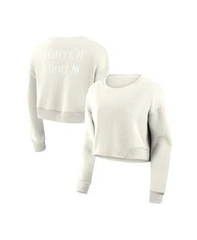 Fanatics Women's Cream New York Yankees Studio Cropped Pullover Sweatshirt