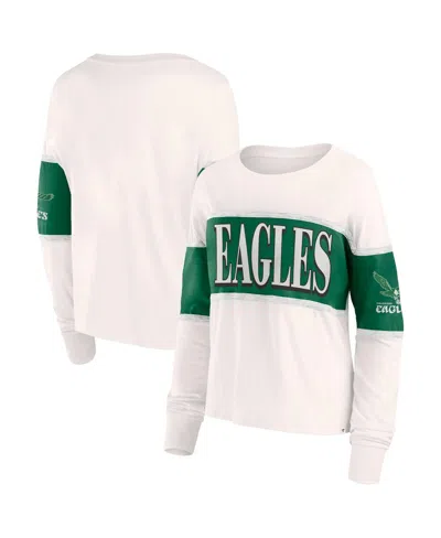 Fanatics Women's Cream Philadelphia Eagles Antique Block Long Sleeve T-shirt In Cream,kelly Green