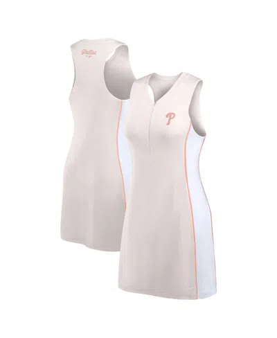 Fanatics Women's Cream Philadelphia Phillies Studio Boost Athletic Half-zip Dress In Cream,coral