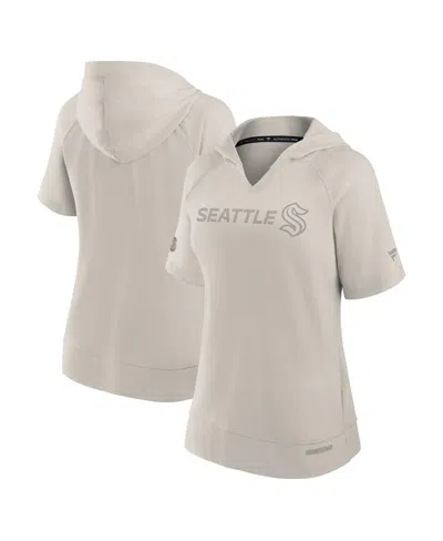 Fanatics Women's Cream Seattle Kraken Authentic Pro Road Short Sleeve V-neck Pullover Hoodie In Neutral