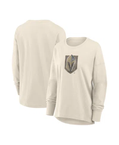 Fanatics Women's Cream Vegas Golden Knights Distressed Logo Long Sleeve T-shirt In Animal Print