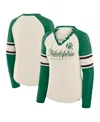 Fanatics Women's Cream/kelly Green Philadelphia Eagles Hometown Gridiron Hero Raglan Lace-up V-neck Long Slee In White