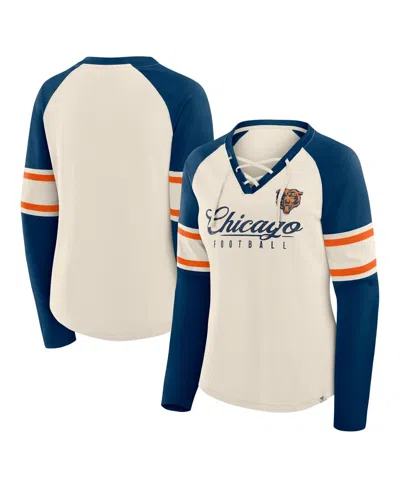 Fanatics Women's Cream/navy Chicago Bears Hometown Gridiron Hero Raglan Lace-up V-neck Long Sleeve T-shirt In White