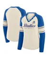Fanatics Women's Cream/royal Dallas Cowboys Hometown Gridiron Hero Raglan Lace-up V-neck Long Sleeve T-shirt In Multi