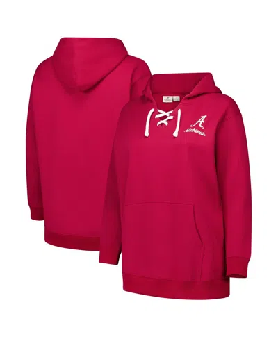 Fanatics Women's Crimson Alabama Crimson Tide Plus Size Scrip Lace-up V-neck Hoodie In Red