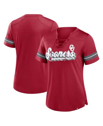 Fanatics Women's Crimson Oklahoma Sooners Fundamental Overtime Readiness Athena Lace-up V-neck T-shirt In Red
