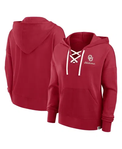 Fanatics Women's Crimson Oklahoma Sooners Heritage Original Script Lace-up Pullover Hoodie In Red