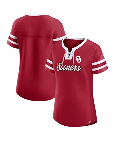 Fanatics Women's Crimson Oklahoma Sooners Iconic Athena Lace-up T-shirt In Red