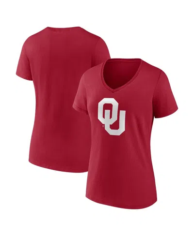 Fanatics Women's Crimson Oklahoma Sooners Primary Logo V-neck T-shirt In Red