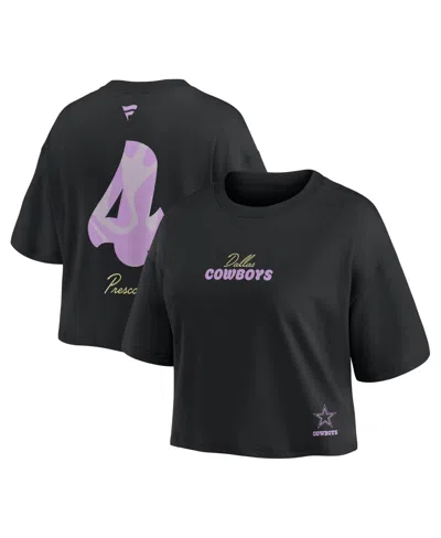 Fanatics Women's Dallas Cowboys Dak Prescott Relaxed-fit Cropped T-shirt In Black