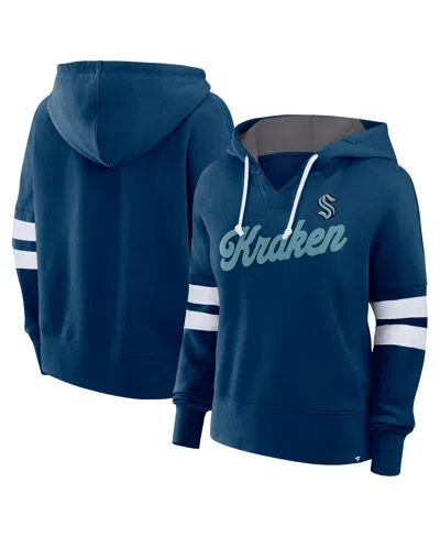 Fanatics Women's Deep Sea Blue Seattle Kraken Seize Fleece Pullover Hoodie In Navy,white