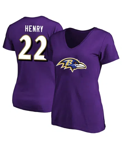 Fanatics Women's Derrick Henry Purple Baltimore Ravens Plus Size Name Number V-neck T-shirt